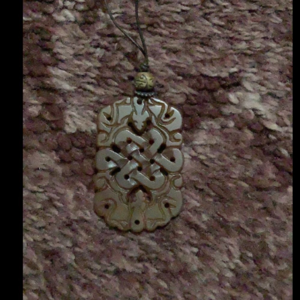 Chinese Carved Brown Jade Necklace
